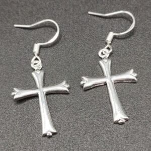 925 Silver Cross Earrings Vintage Fashion Christian Catholic Retro 80s Gift NEW!